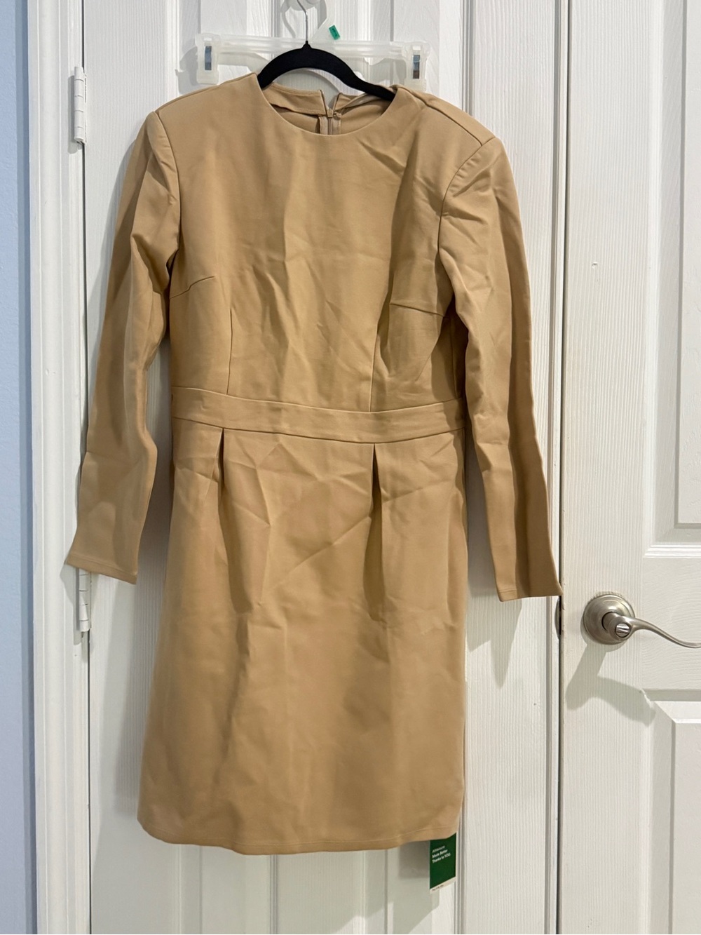 HALARA thick Tan Long-Sleeve Sheath Dress L Shoulder padded NWT